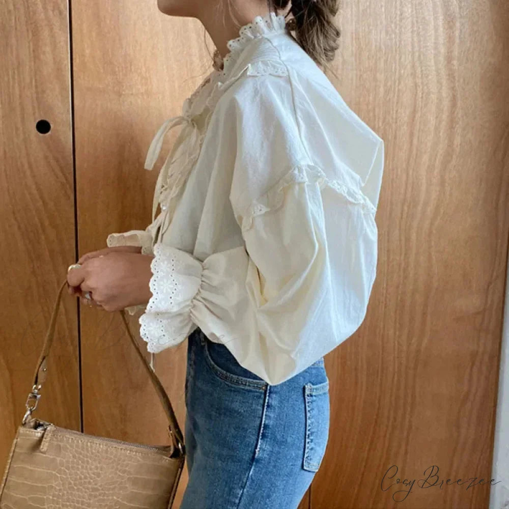 Cut-out Refined Relaxed Womens Blouse blouse-250126