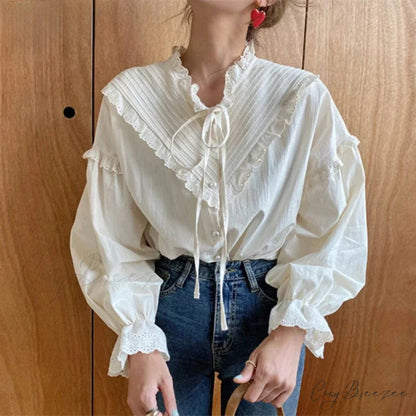 Cut-out Refined Relaxed Womens Blouse WHITE / S blouse-250126