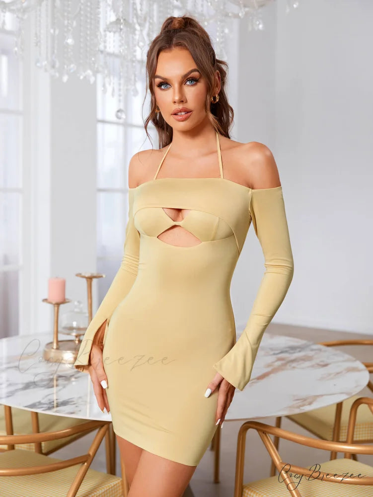 Cut Out Tie Trendy Backless Halter Bodycon Dress
