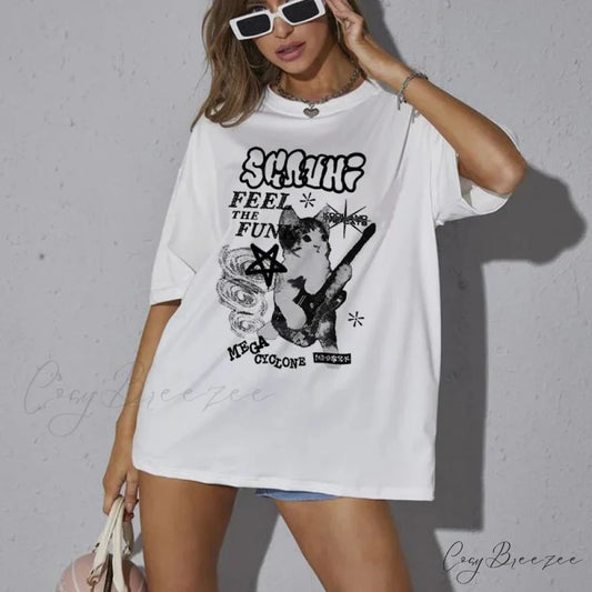 Cute Cat Large Fit Print Tee WHITE / S t-shirt-250223