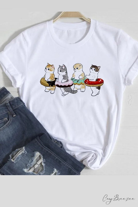 Cute Cats Tee Shirt Cats Donut / XS