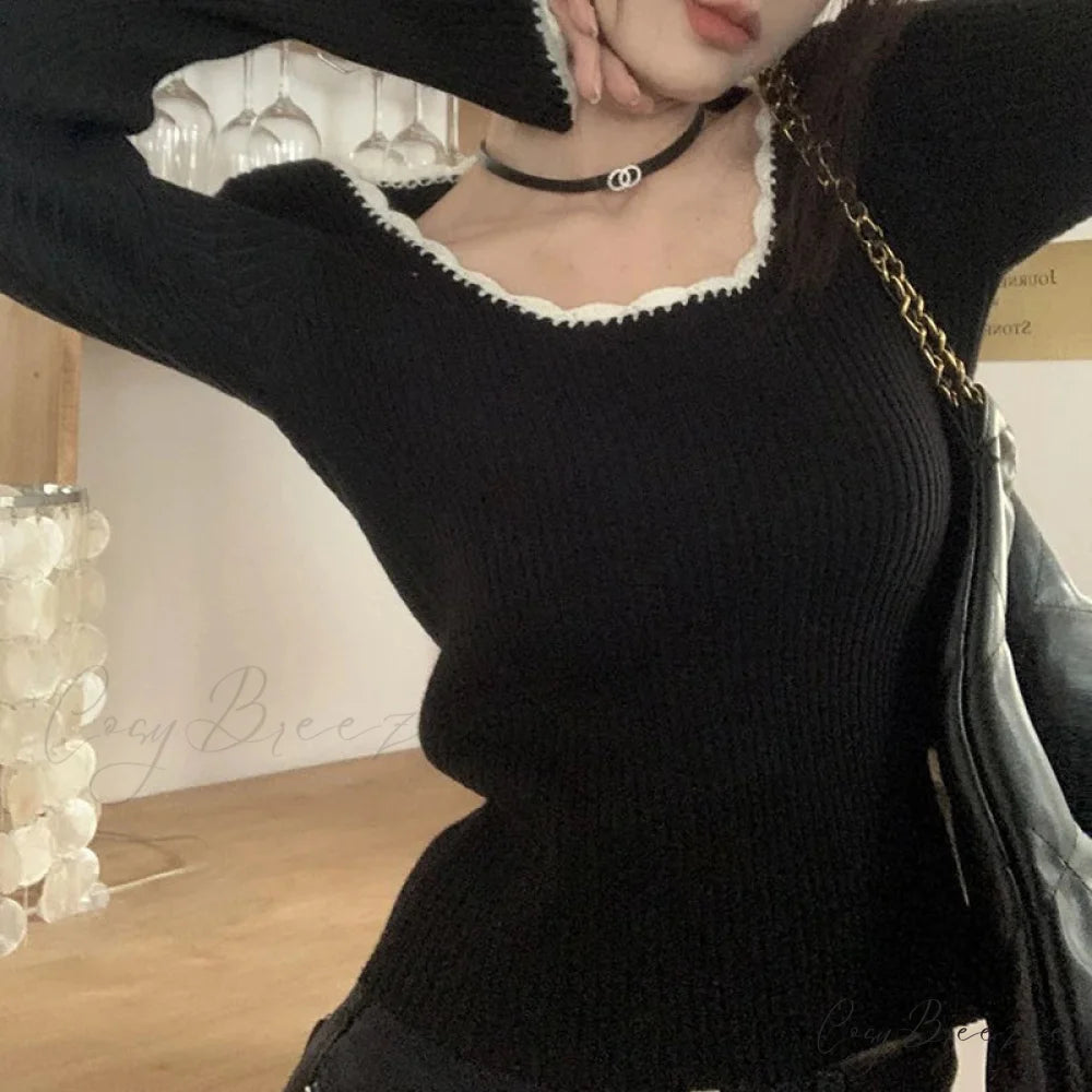 Cute O Neck Long Sleeve Slim Fit Knitted Crop Top knittop-250126