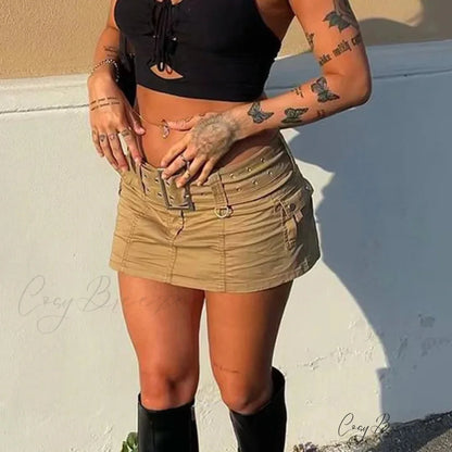 Cute Ribbon Waist Denim Skirt skirts-250223