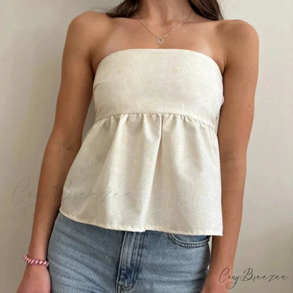Cute Summer Floral Strapless Bandeau 00s Backless Tie Up Bodydoll Y2K Crop Top WHITE / S croptop-250126