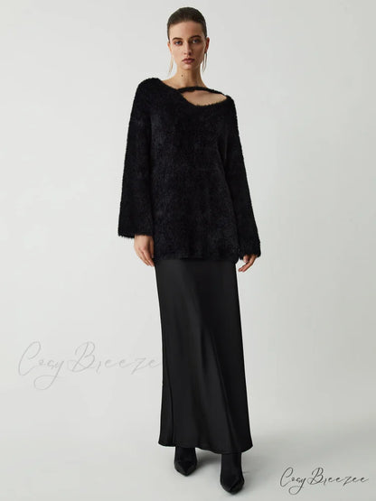Cutout Fuzzy Graceful Knit Top