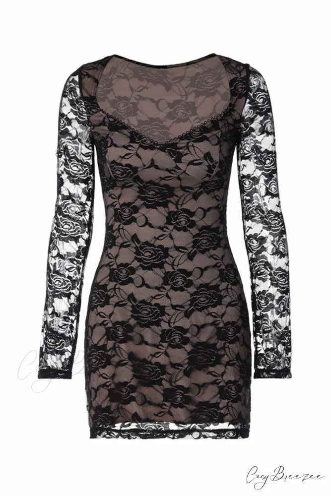 Cutout Lace Long Sleeve Mini Dress