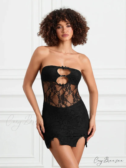 Cutout Sheer Lace Mini Dress minidress-250223