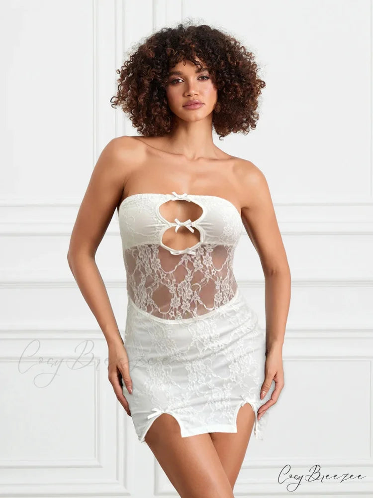 Cutout Sheer Lace Mini Dress WHITE / S minidress-250223