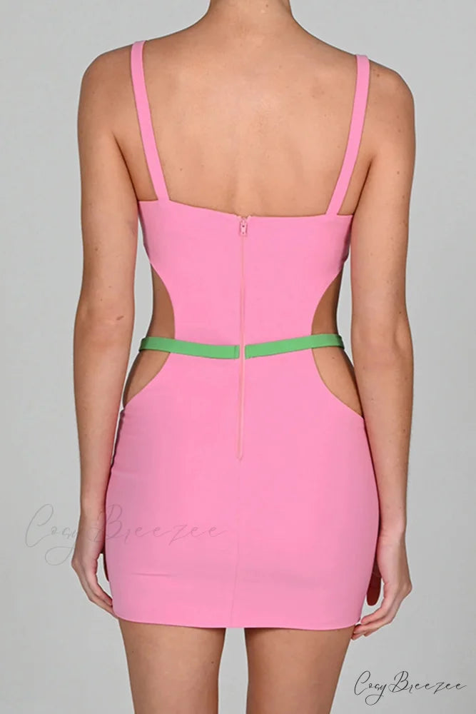 Cutout Slit Back Cami Mini Dress with Contrast