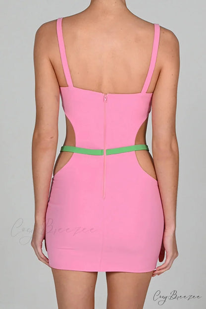 Cutout Slit Back Cami Mini Dress with Contrast