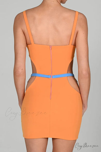 Cutout Slit Back Cami Mini Dress with Contrast Orange / L