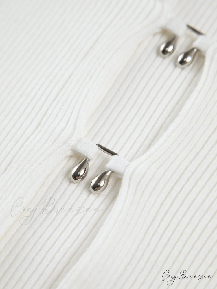 Cutout Split Beads Trendy Detail Ribbed Knit Top