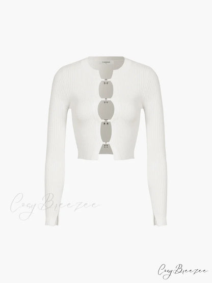 Cutout Split Beads Trendy Detail Ribbed Knit Top