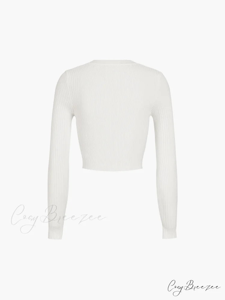 Cutout Split Beads Trendy Detail Ribbed Knit Top