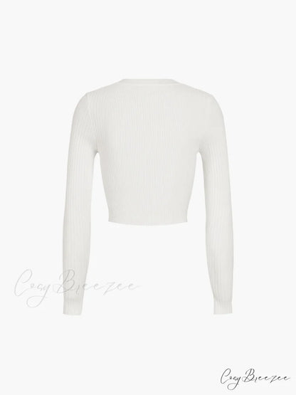 Cutout Split Beads Trendy Detail Ribbed Knit Top