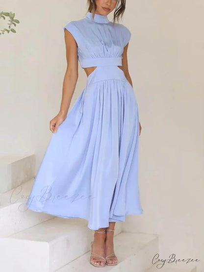 Cutout Waist Pocketed Charming Vacation Midi Dress