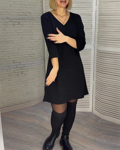 V-neck Dress with 3/4 Sleeves