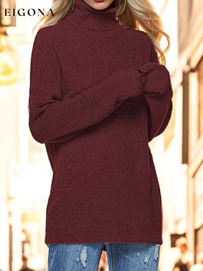 Cosybreezee - Turtleneck Drop Shoulder Long Sleeve Sweater