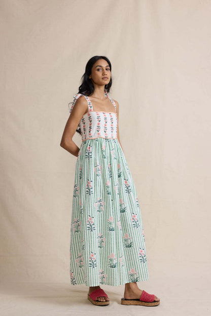 Floral Print Ruched Maxi Boho Dress
