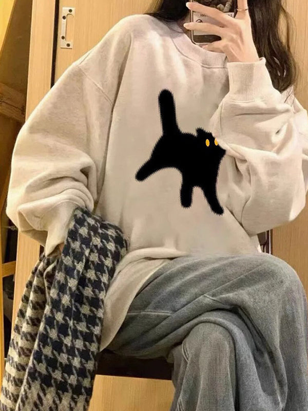 Cosybreezee - Retro Oversize Sweatshirt with Cat Print