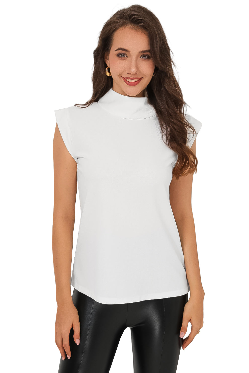 White Mock Sleeveless Solid Neck Top