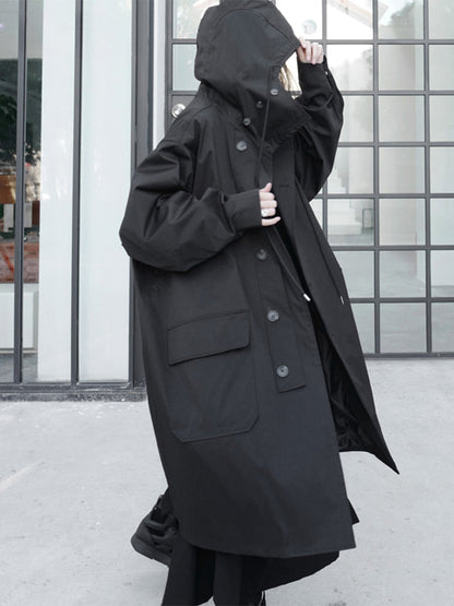 Spring Autumn Long Oversized Black Hood Dark Aesthetic Luxury Designer 2024 Stylish Coat