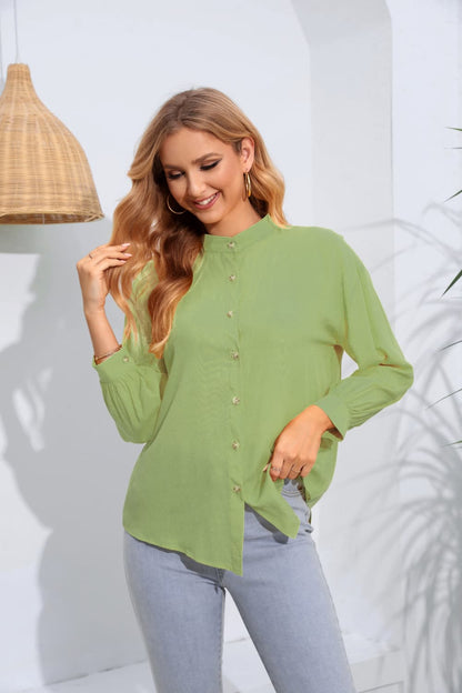 with Long Mock Arm Buttoned Blouse Neck