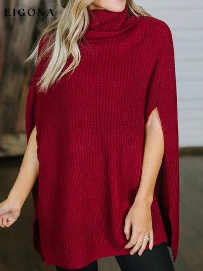 Cosybreezee - Turtleneck Slit Sleeveless Sweater