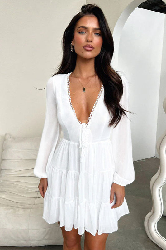 V-Neck Lace-Up Slim Fit Bodycon Party Dress