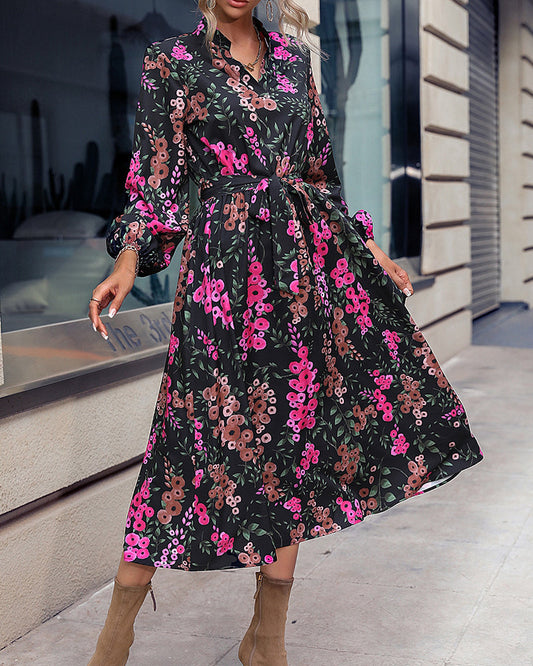 V Neck Dress with Floral Print