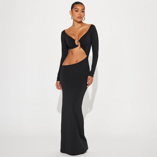 Teresa Hollow Out Long Sleeve Sexy Maxi Dress