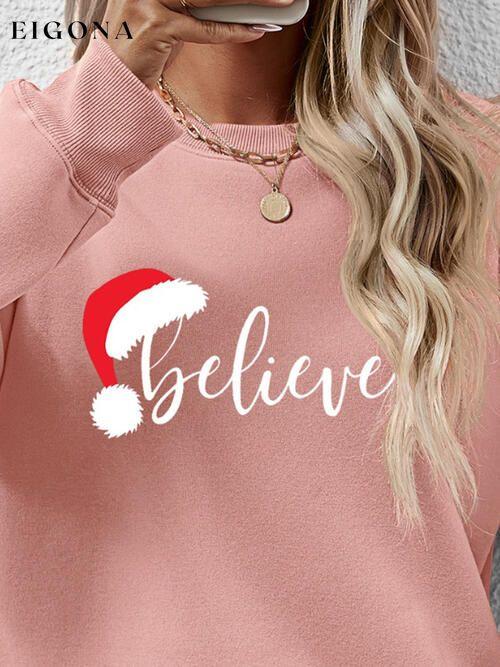 Cosybreezee - BELIEVE Graphic Long Sleeve Holiday Christmas Sweatshirt