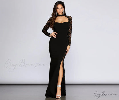 Danielle Sweetheart Stylish Lace Formal Dress BLACK / XS