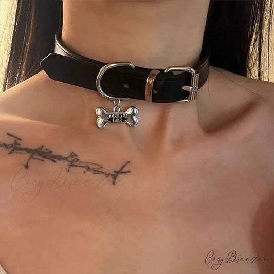 Dark Aesthetic Sexy Dog Bone Choker Necklace BLACK