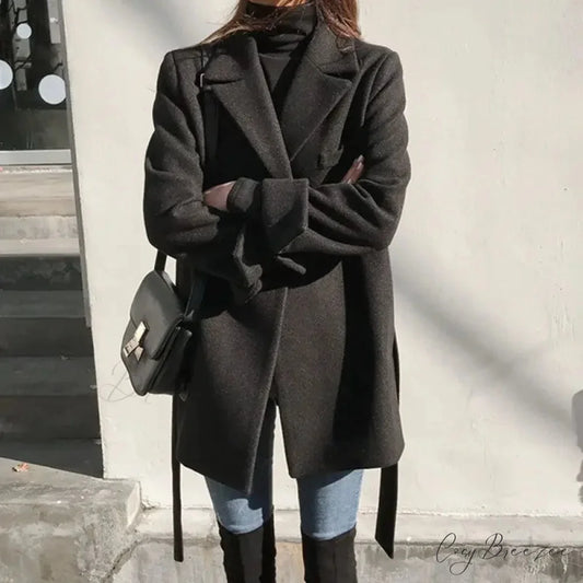 Dark Blazer Wool Mix Lace-Up Coat Black Jackets / S overcoats-241228