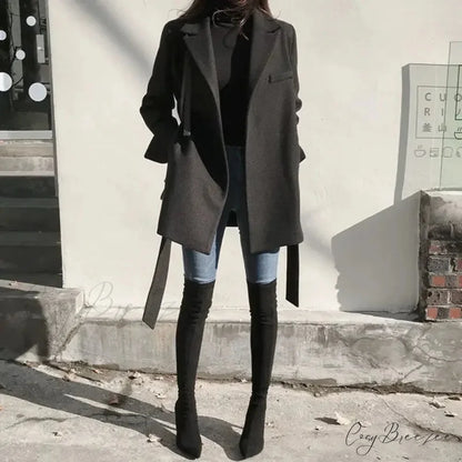 Dark Blazer Wool Mix Lace-Up Coat overcoats-241228