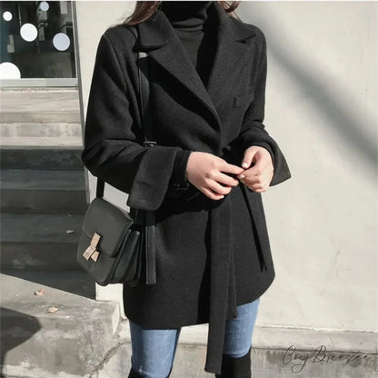 Dark Blazer Wool Mix Lace-Up Coat overcoats-241228