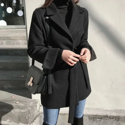 Dark Blazer Wool Mix Lace-Up Coat overcoats-241228