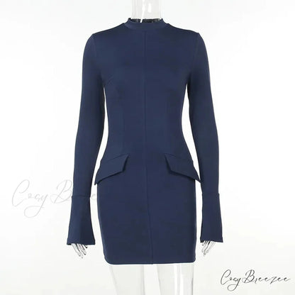 Dark Blue Long Charming Sleeve Bodycon Mini Dress