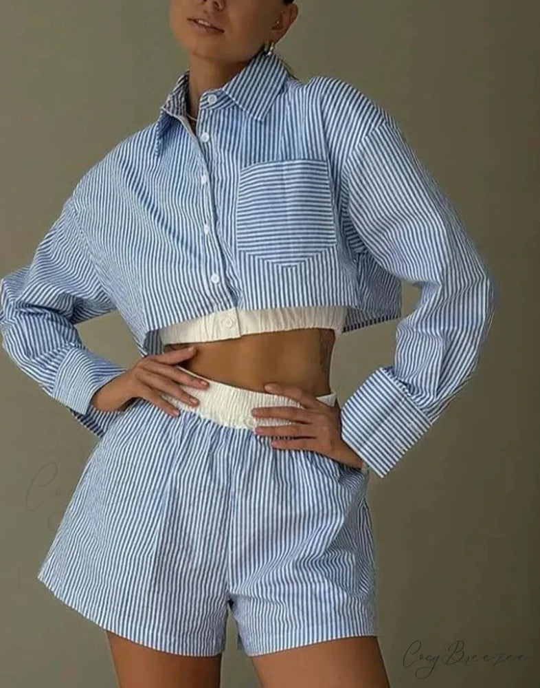 Dark Blue Patchwork Pleated Mini Office Set Blue / S officetwopieceset-250223