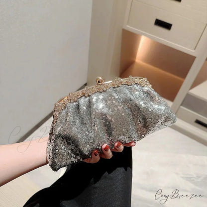 Dark Blue Sequin Clutch Silver grey wristlet-250126