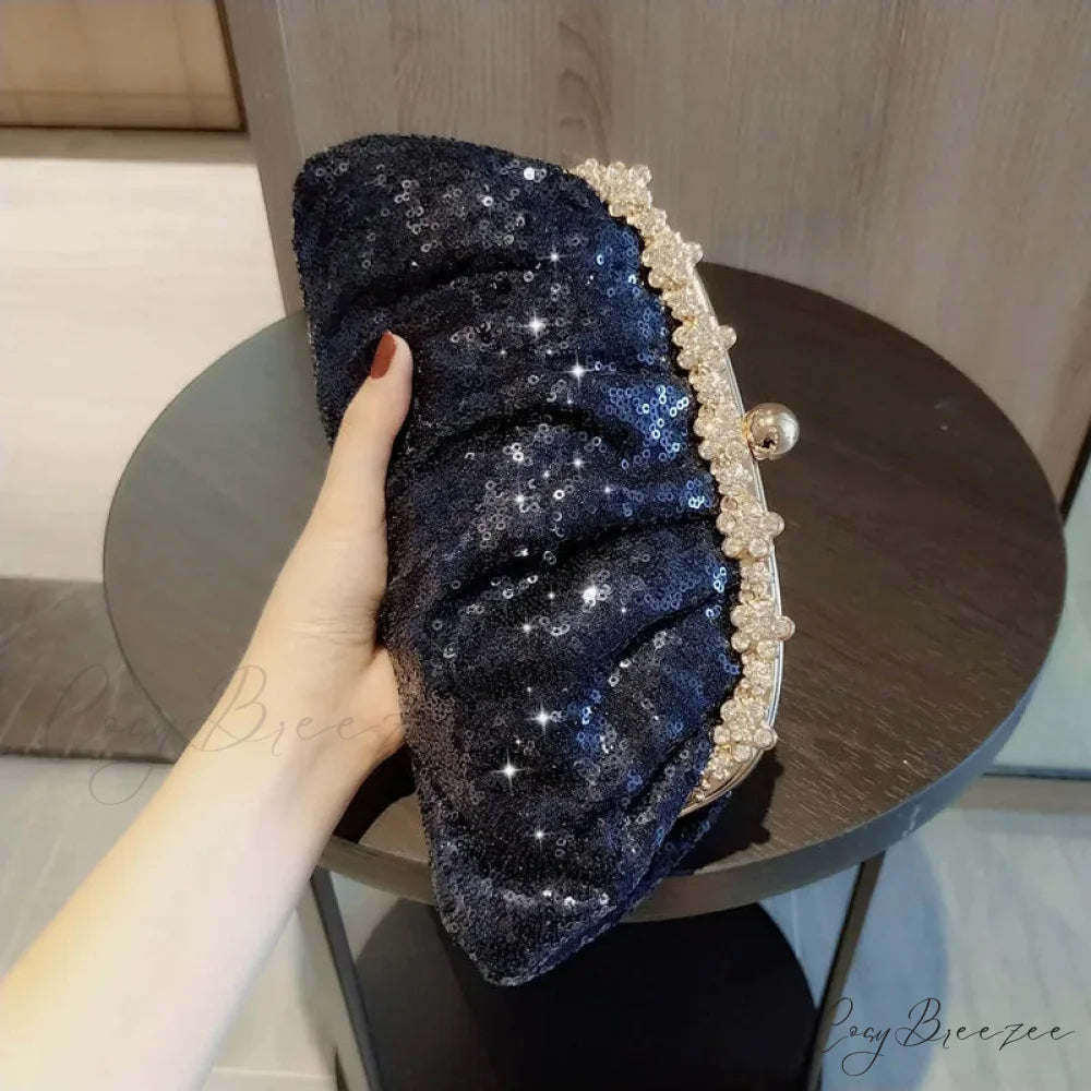 Dark Blue Sequin Clutch wristlet-250126
