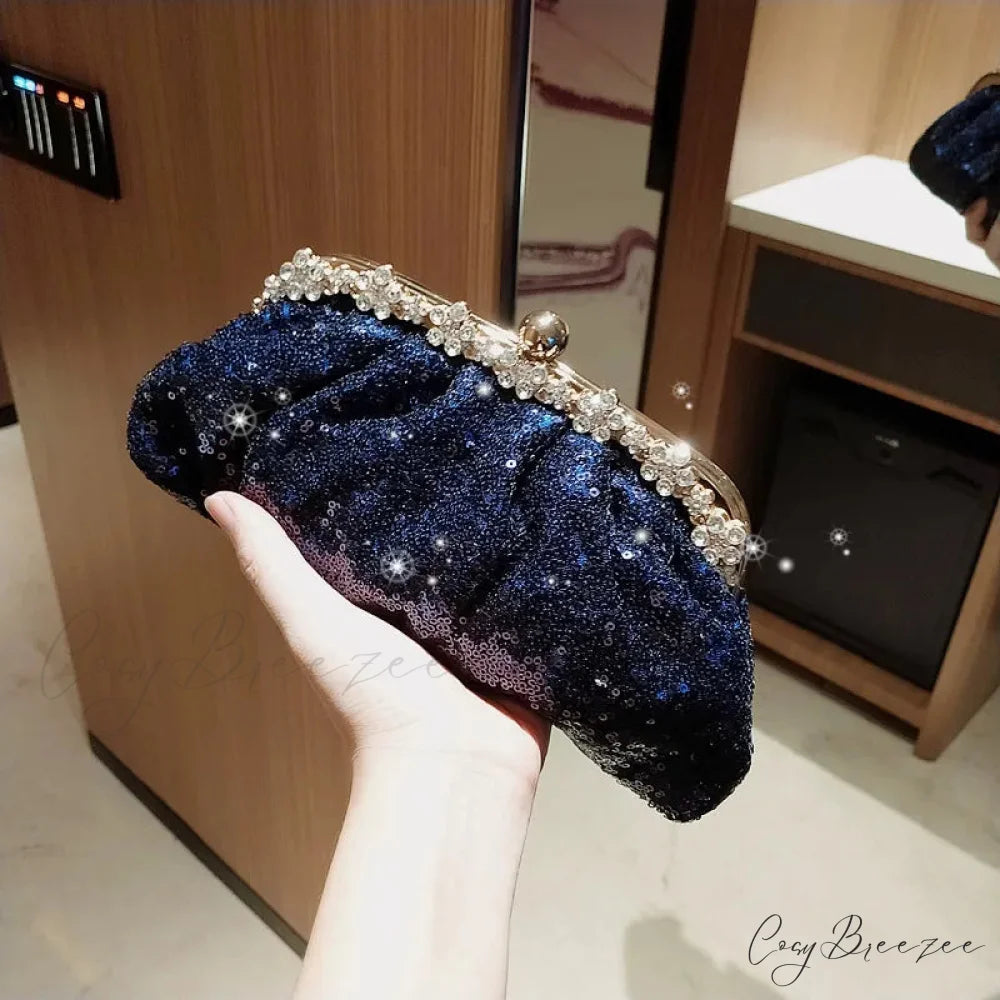 Dark Blue Sequin Clutch wristlet-250126