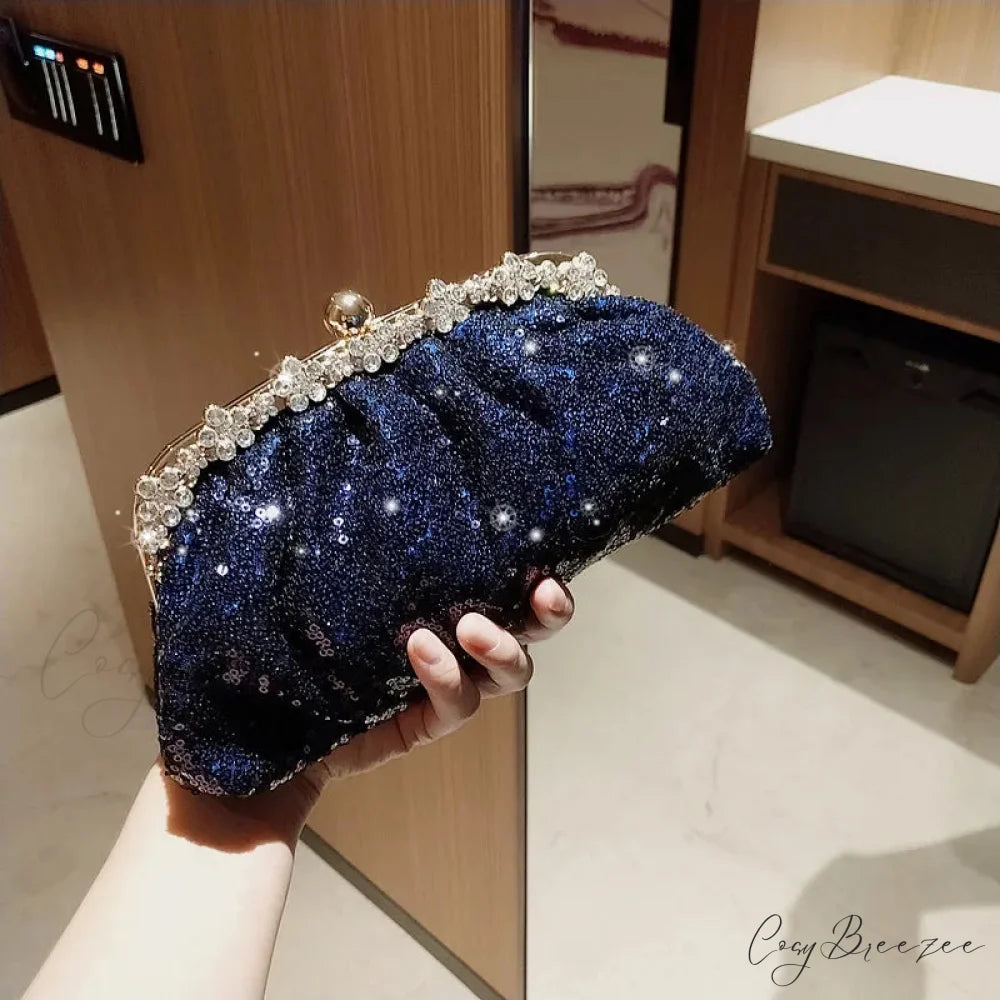 Dark Blue Sequin Clutch Dark blue wristlet-250126