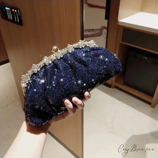 Dark Blue Sequin Clutch Dark blue wristlet-250126