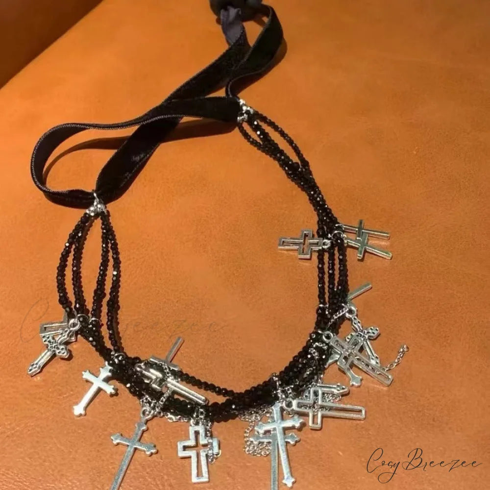 Dark Cross Versatile Summer Tassel Choker Necklace