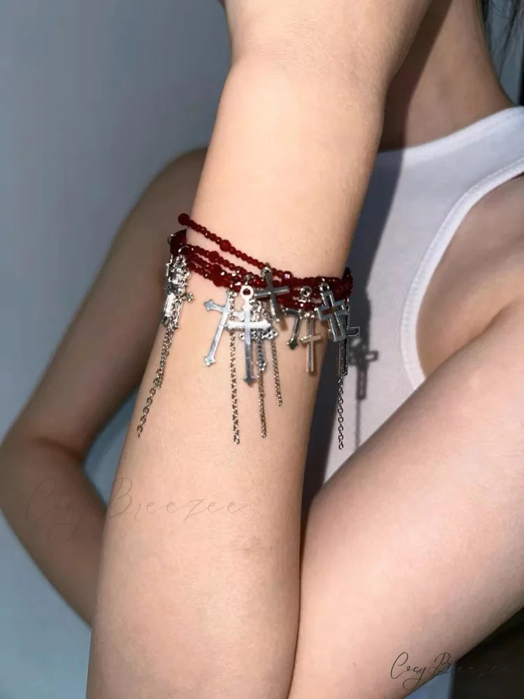 Dark Cross Versatile Summer Tassel Choker Necklace RED