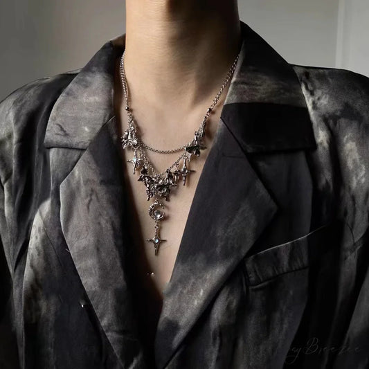 Dark Diamond Butterfly Star Moon Creative Elegant Necklace BLACK
