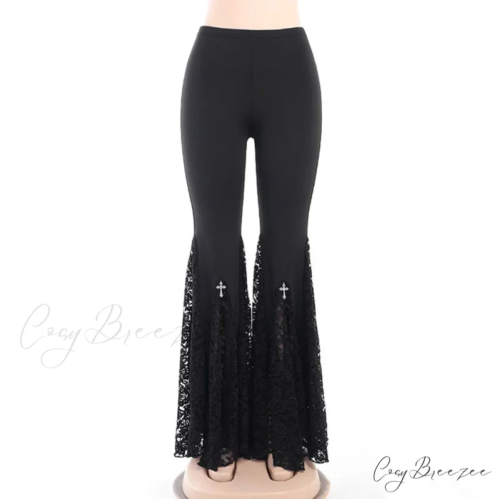 Dark Gothic Flared Halloween Pants Black / S