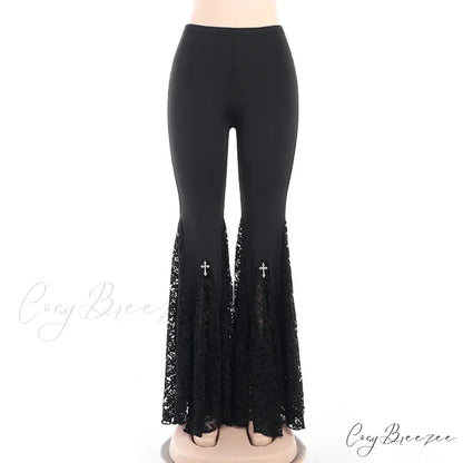 Dark Gothic Flared Halloween Pants Black / S